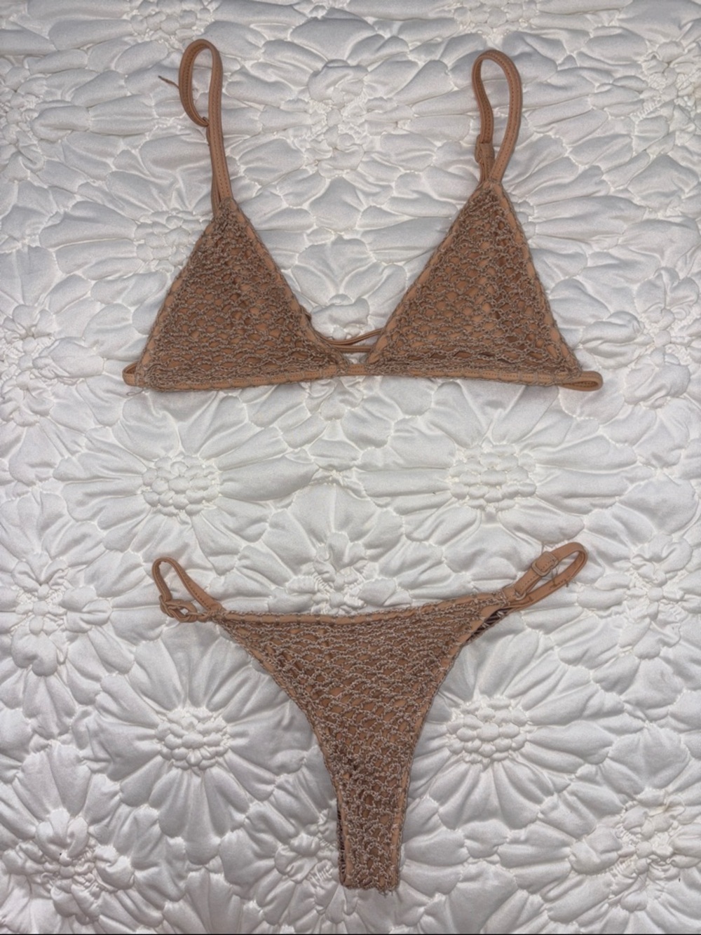 acacia swimwear Crochet Triangle Bikini in Taupe Brown